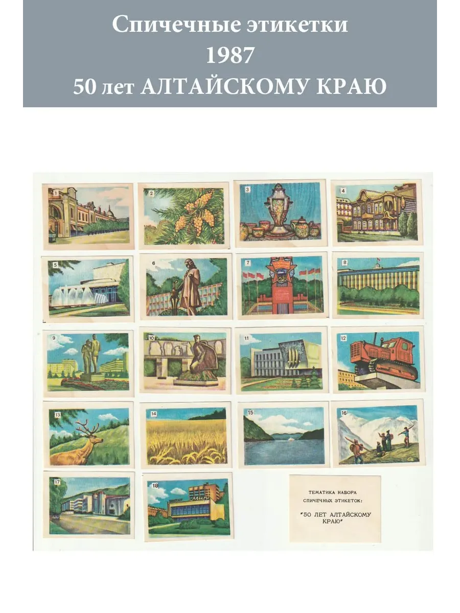Спичечные этикетки СССР 1987 Алтайский край (сувенирная серия)
